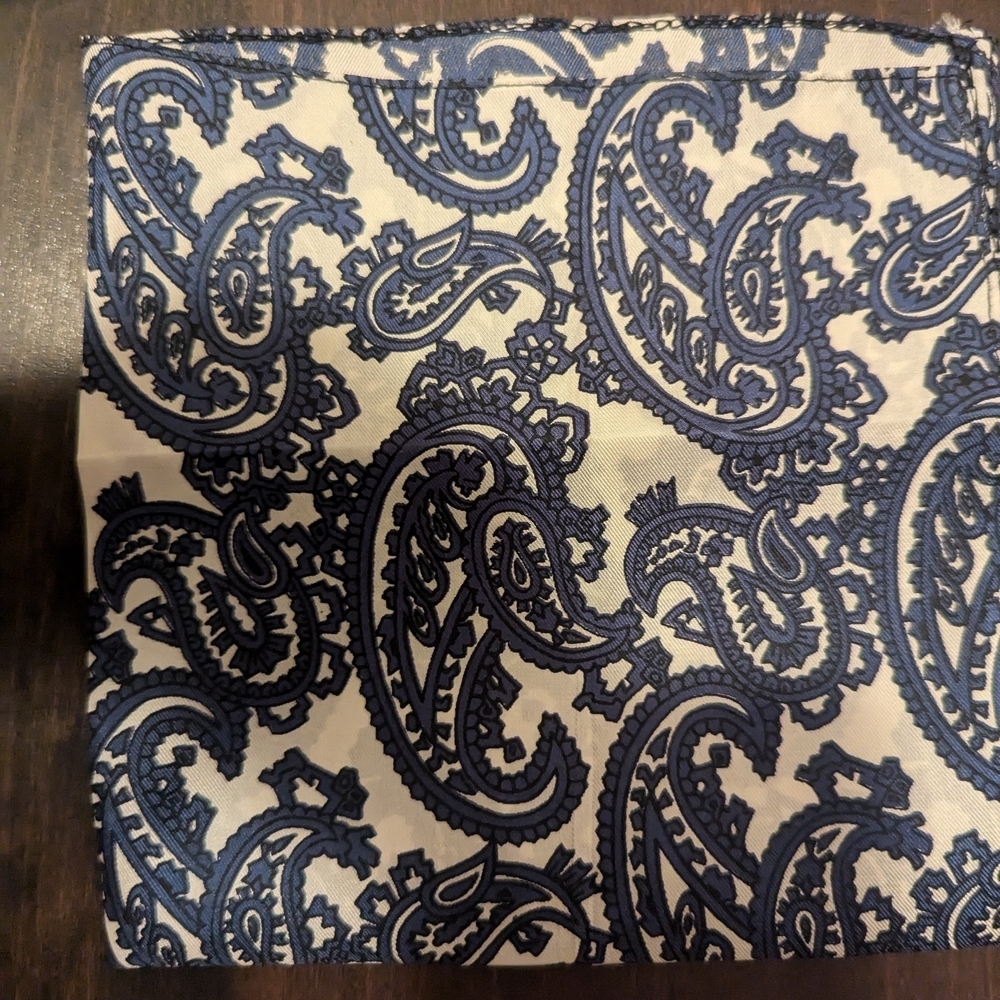 Silk Gentlemen's Handkerchief pocket square blue white paisley Matching Ascot - Picture 7 of 11